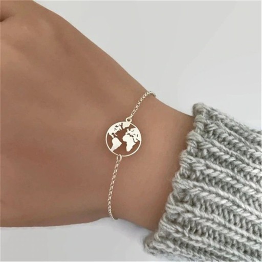 Pulsera de cadena con forma de globo terráqueo para mujer