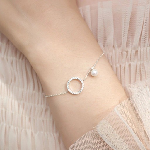Pulsera de cadena de mujer con anillo y perla