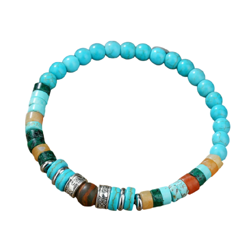 Pulsera de cuentas de madera para hombre con cuentas de colores diámetro 17 cm madera turquesa diseño multicolor para uso casual