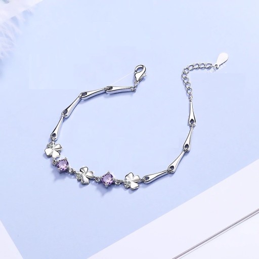 Pulsera de mujer con tréboles de cuatro hojas y piedras H93