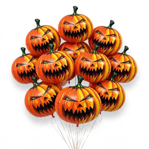 Pumpkin Inflatable Balloon Set 10 pcs Foil Balloons in the Shape of Halloween Pumpkins Orange with Green Stems Party Decoration and Ornaments