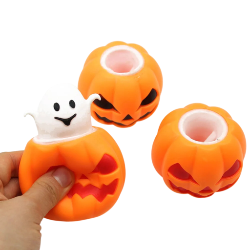 Pumpkin Stress Ball with Ghost Approximately 6 cm Orange and White Relaxation Toy for Stress Relief Halloween Decoration