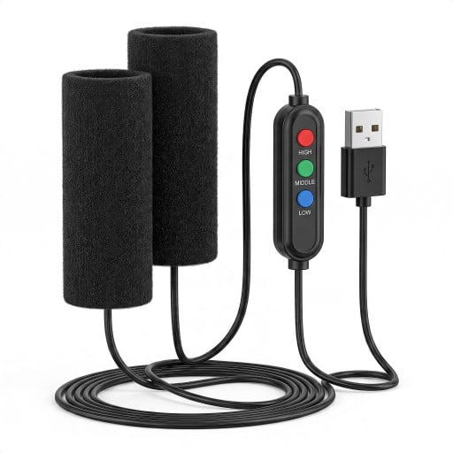 Punho aquecido eléctrico 3 níveis Antivibração e antideslizante USB 5 V Manga 9,5 x 14,5 cm Velcro Preto Para moto e scooter
