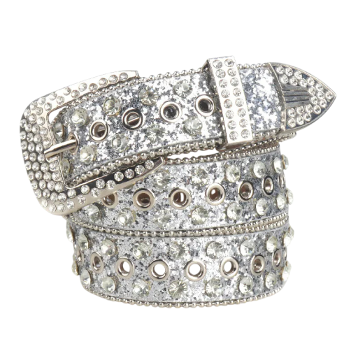 Punkbälte för kvinnor 110 x 3,3 cm Stilrent bälte i PU-läder med nitar och gnistrande ädelstenar Fashionabla rocktillbehör för byxor och klänningar