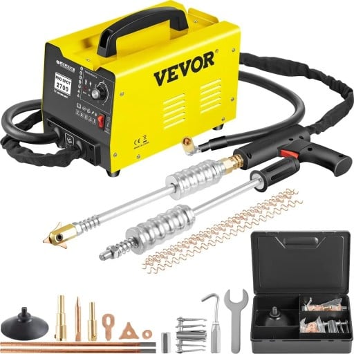 Punktsvejser GYS2700 til reparation af buler i karosseri 3500 A 220 V 2 kW fem tilstande 32 x 25,5 x 20,5 cm gul til udtrækning af bilplader