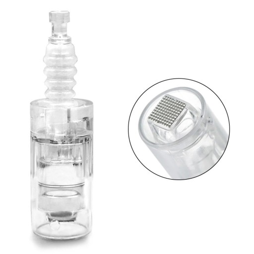 Punte di ricambio per dermaroller in custodia protettiva 10 pz Testine quadrate nano a microaghi per penna dermica Ricariche per strumenti di mesoterapia Compatibili con la maggior parte dei dermaroller