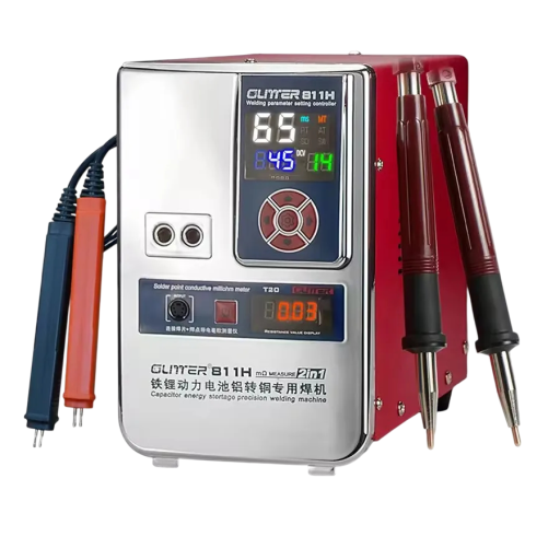 Puntlasmachine 811H 2-in-1 met weerstandsmeting 42 kW max 0,45 mm 34 x 24 x 20 cm voetpedaal zilver-rood voor het lassen van batterijen en nikkeldraad