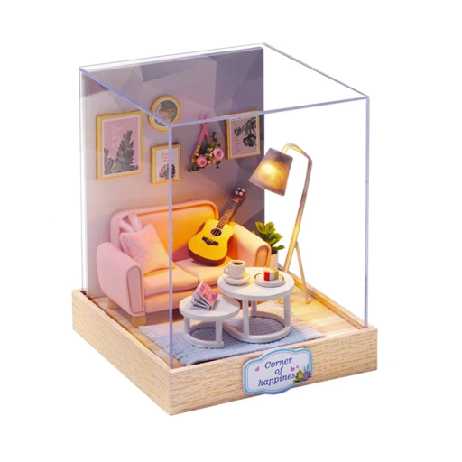 Puppenhaus aus Holz, 11,5 x 9 x 9 cm, Mini-Bausatz zum Selbermachen mit Möbeln, Staubschutzhülle, 3D-Puzzle, handgefertigt, Miniatur-Dekoration