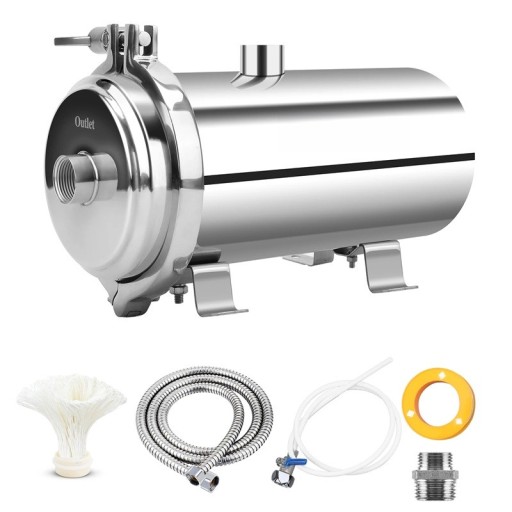 Purificator de apă cu prefiltru 0,01 capacitate 3000 l 34,5 x 15 x 14,5 cm oțel inoxidabil de culoare argintie pentru sub chiuvetă și la alimentarea cu apă în gospodărie
