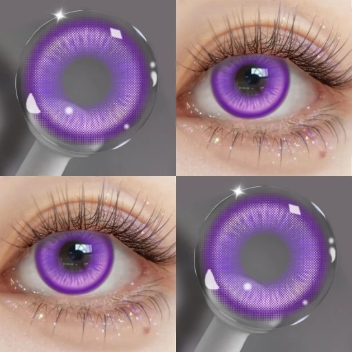 Purple Coloured Contact Lenses Soft Hydrogel Realistic Veining Effect Diameter 14.5 mm 6-Monthly for Daily Wear