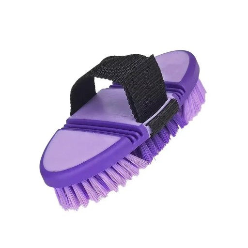 Purple Rubber Brush with Bristles 18.5x9.5 cm for Horse Care Massage Brush for Cleaning Coat Mane Tail Flea and Tick Removal