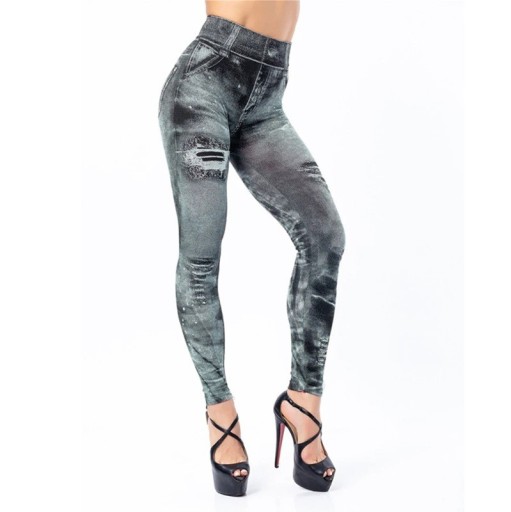 Push-up legging voor dames met denimprint, hoge taille jeans effect legging, corrigerende legging, comfortabele elastische broek voor casual gebruik.