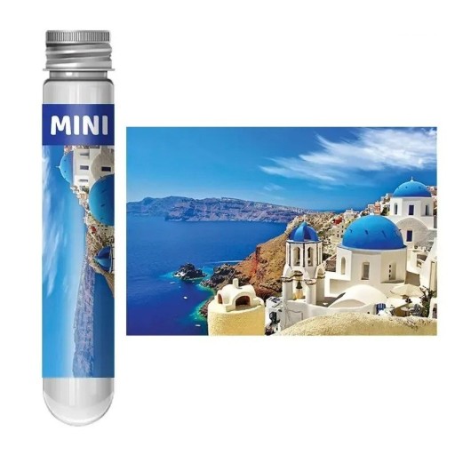 Puzzle 150 dílků ve zkumavce 15 x 10 cm Vláček Sakura Egejské moře Řecko Romantické městečko Vzdělávací relaxační hračka pro rodinu