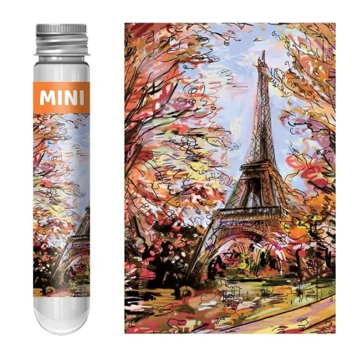 Puzzle 150 peças em tubo 15 x 10 cm Torre Eiffel Paris Ilustração Romântica Quebra-cabeça Descompressivo Brinquedo Educativo para crianças e adultos