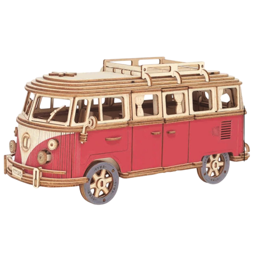 Puzzle 3D din lemn autobuz roșu 29 × 11,5 × 14 cm 226 piese Model tăiat cu laser Montaj manual cu instrucțiuni 3D Decorație realistă și cadou