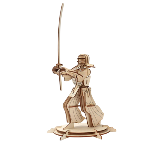 Puzzle 3D din lemn Kendo 24 x 21 x 32,5 cm 57 piese Model tăiat cu laser din lemn cu instrucțiuni 3D tipărite Figurina samuraj Decor pentru interior