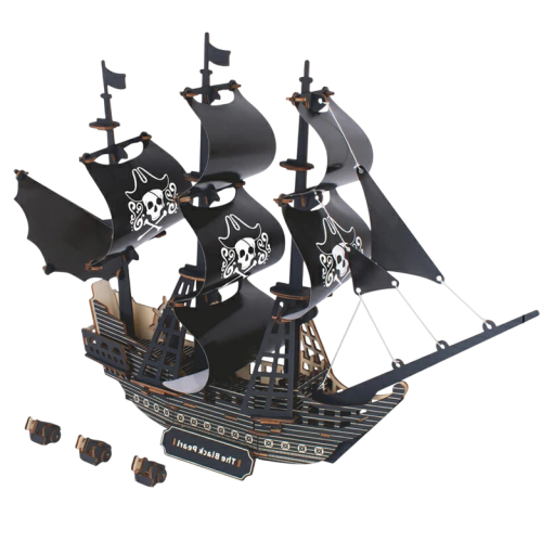 Puzzle 3D din lemn - nava pirat 58,2 × 14,3 × 41,2 cm 141 piese Model tăiat cu laser Asamblare manuală cu instrucțiuni 3D Decorație realistă și cadou