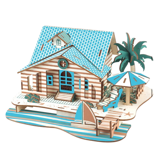 Puzzle 3D din lemn Vila pe insula Bali 16,8 x 15,6 x 9 cm 86 piese Model din lemn tăiat cu laser cu instrucțiuni 3D tipărite Decorațiune tropicală pentru interior