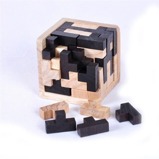 Puzzle 3D en bois en forme de cube pour enfants et adultes Casse-tête éducatif composé de pièces claires et foncées de différentes formes 6,8 x 6,8 x