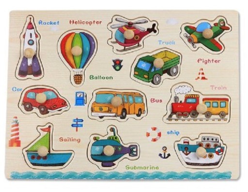 Puzzle à encastrement avec des motifs de moyens de transport