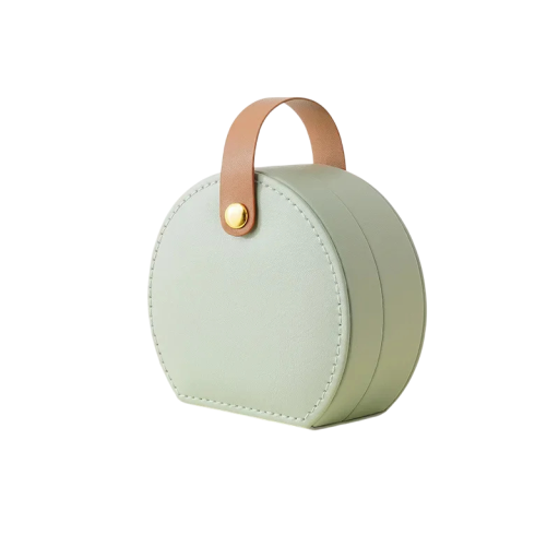 Pyöreä mini korurasia renkaiden ja kaulaketjujen järjestäjällä 9 × 10 × 5 cm keinonahasta värikäs säilytysboksi pienille koruille