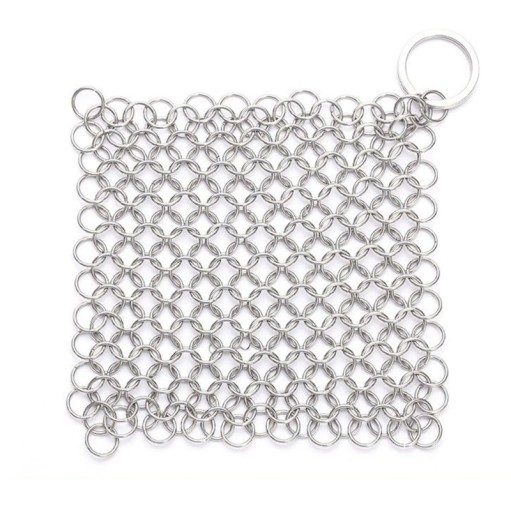 Quadratisches Reinigungsnetz für Gusseisen, Rost- und Angebranntentferner, 10 cm, glattes Edelstahl, silber, wiederverwendbarer Pflegenreiniger