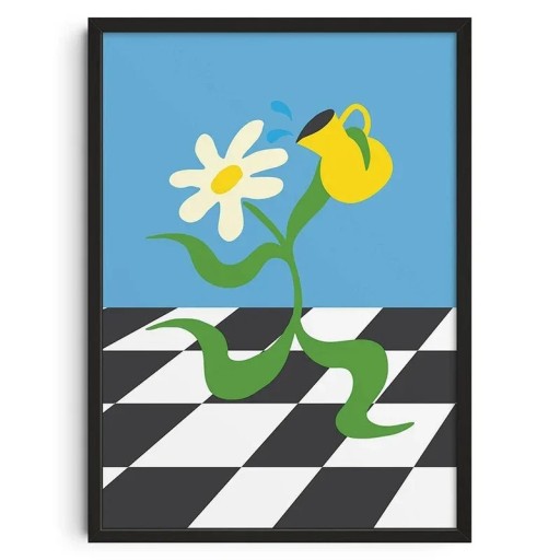 Quadro da parete design poster astratto fiore danzante con vaso 30 x 42 cm stampa su tela motivo colorato decorazione per la casa senza cornice