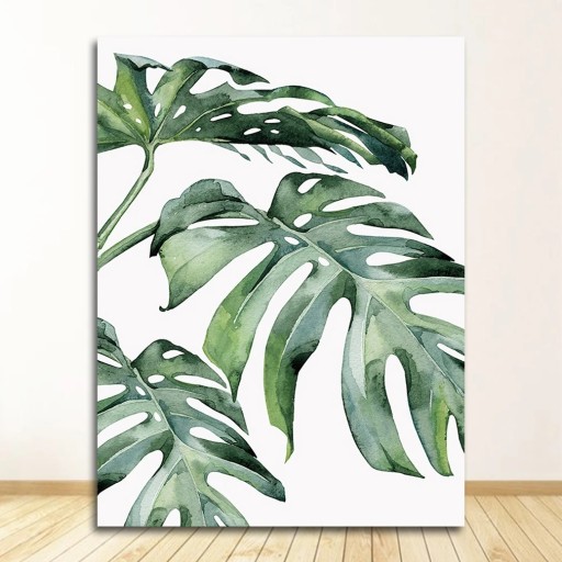 Quadro da parete foglie di monstera acquerello 40x60 cm tela senza cornice verde bianco decorazione per parete per soggiorno e camera da letto