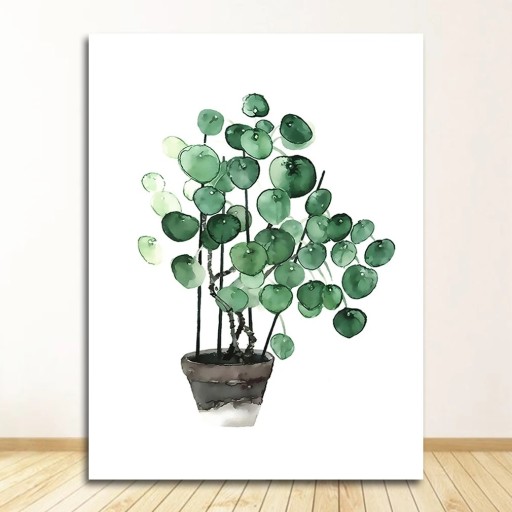 Quadro da parete pianta in vaso acquerello 40x50 cm tela senza cornice verde bianco decorazione per soggiorno