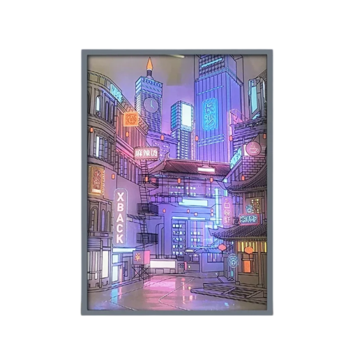 Quadro LED para parede 23 x 17 cm Cidade à Noite Decoração Iluminada 3 modos de luz Acessório moderno para casa Quadro iluminado interior