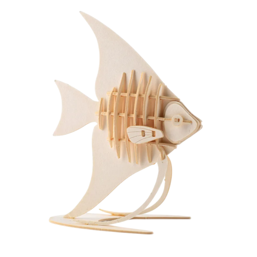 Quebra-cabeça 3D de Madeira Peixe Anjo 63x38x81 mm DIY modelo animal Decoração em contraplacado para crianças e adultos Montagem manual criativa presente