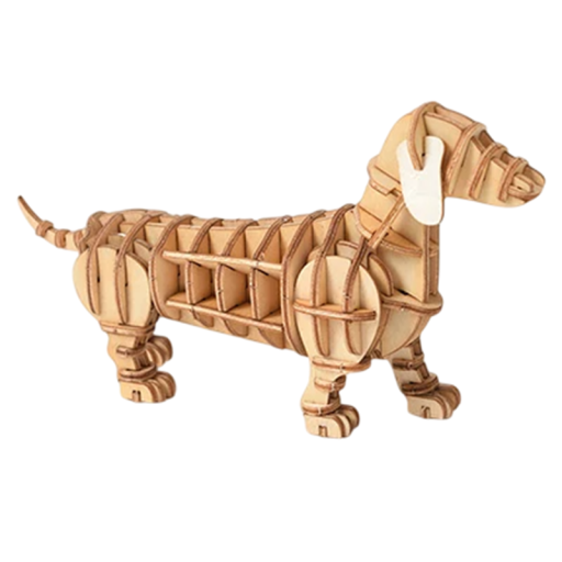 Quebra-cabeças 3D em madeira Dachshund modelo DIY de cão Kit de montagem natural Decoração montável à mão Presente para crianças adolescentes e adultos
