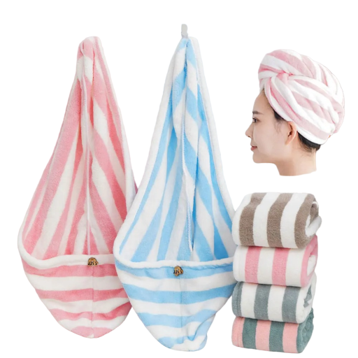 Quick-Drying Hair Towel Turban Hair Towel Striped Hair Turban 65 x 25 cm