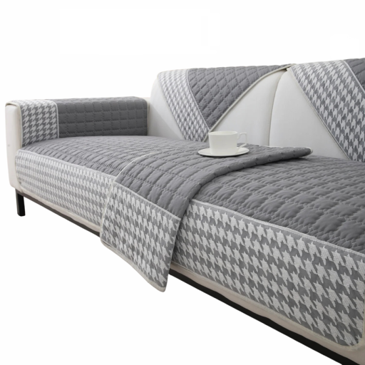 Quiltet sofaovertræk skridsikkert houndstooth mønster 110 x 180 cm til sofa og hjørnesofa i stuen samt til stol