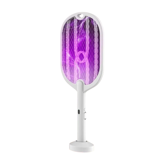 Racchetta Elettrica Antizanzare 3 in 1 3000V Lampada per Insetti Luce Viola TYPE-C Ricaricabile ABS Rete Energeticamente Efficiente Supporto