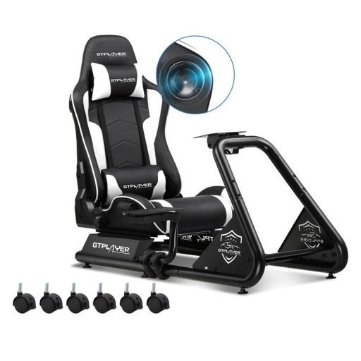 Racesimulator met gamingstoel, stuurstand en pedalen, luidsprekers, 130x55x107 cm, ecokunstleer, stoel voor racesimulator
