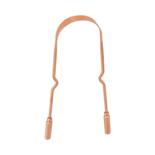 Raclette en cuivre pour la langue 12,8 x 5,4 cm Forme ergonomique en U Nettoyeur de langue ayurvédique Raclette en métal pour éliminer le revêtement