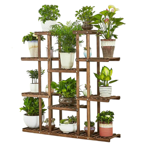Raft din lemn pentru plante, suport pe mai multe niveluri pentru ghivece 114 x 117 x 25 cm, maro masiv, pentru interior, terasă și grădină
