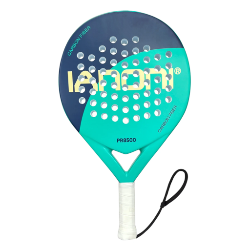 Raketa na padel 34 cm z uhlíkových vláken s jádrem z EVA paměťové pěny 62 otvorů 3,7 cm tloušťka rukojeť 12 cm obvod 10 cm