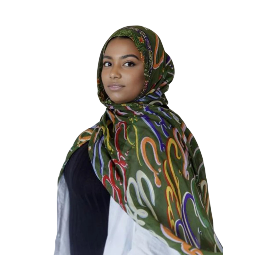 Ramadan Hijab med abstrakt mønster 80x180 cm i polyester i grøn farve til daglig og festlig brug