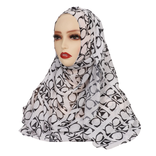 Ramadan Hijab med abstrakt mønster 80x180 cm polyester let tørklæde til bøn og daglig brug