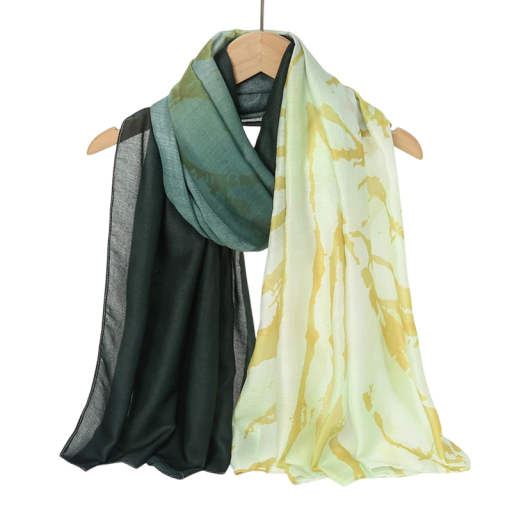 Ramadan Hijab med abstrakt mønster 80x180 cm polyester tørklæde i grøn og creme farve til daglig brug