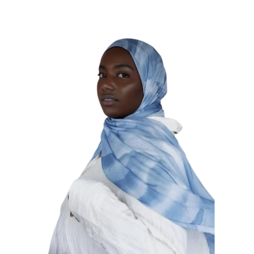 Ramadan hijab med fint mønster 80x180 cm i polyester i blå farve til daglig brug og festlige lejligheder