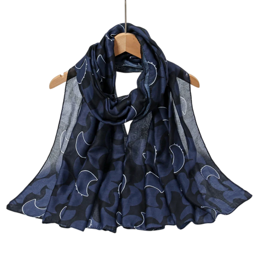 Ramadan hijab med geometrisk mønster 80x180 cm i polyester i mørkeblå farve til daglig brug