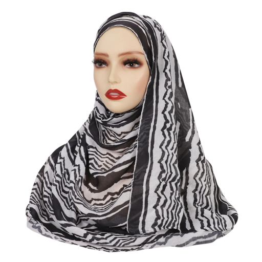 Ramadan Hijab med kontraststribet mønster 80x180 cm polyester lang tørklæde til bøn og almindelig brug