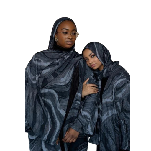 Ramadan Hijab med marmor mønster 80x180 cm i polyester i mørkegrå farve til hverdags- og festbrug