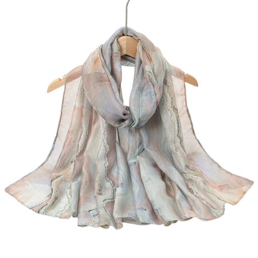 Ramadan hijab med marmor mønster 80x180 cm polyester tørklæde i beige og lys grå farve til brug