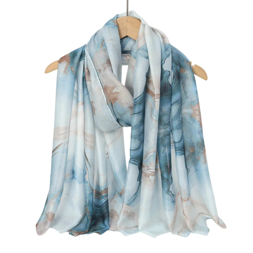 Ramadan hijab med marmor mønster 80x180 cm polyester tørklæde i lys blå og beige farve til brug