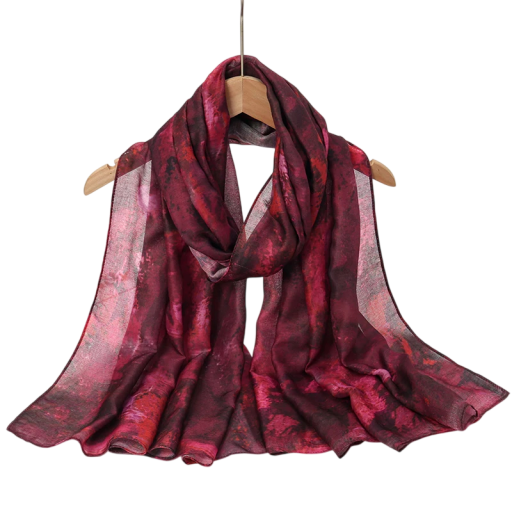 Ramadan Hijab with Abstract Pattern 80x180 cm Polyester Scarf in Burgundy and Black for Everyday Wear