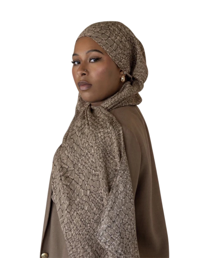 Ramadan Hijab with Animal Pattern 80x180 cm in Beige and Brown Polyester for Everyday and Festive Wear